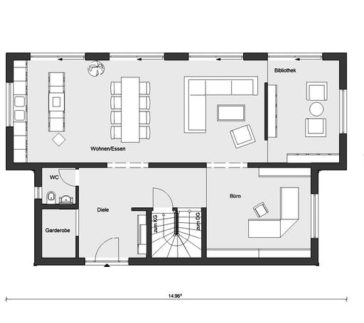 Fertighaus E 15-217.1 - Fertighaus mit 200 qm von SchwörerHaus Schlüsselfertig ab 597828€, Pultdachhaus Grundriss 1