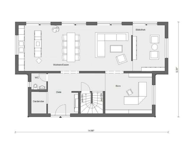 Fertighaus E 15-217.1 - Fertighaus mit 200 qm von SchwörerHaus Schlüsselfertig ab 642910€, Pultdachhaus Grundriss 1