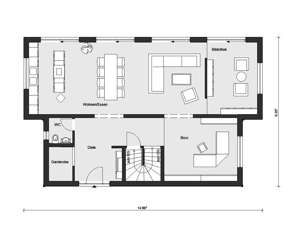 Fertighaus E 15-217.1 - Fertighaus mit 200 qm von SchwörerHaus Schlüsselfertig ab 616000€, Pultdachhaus Grundriss 1