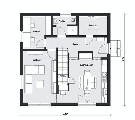 Fertighaus E15-150.5 - Im Bergischen Stil von SchwörerHaus Schlüsselfertig ab 358470€, Satteldach-Klassiker Grundriss 1