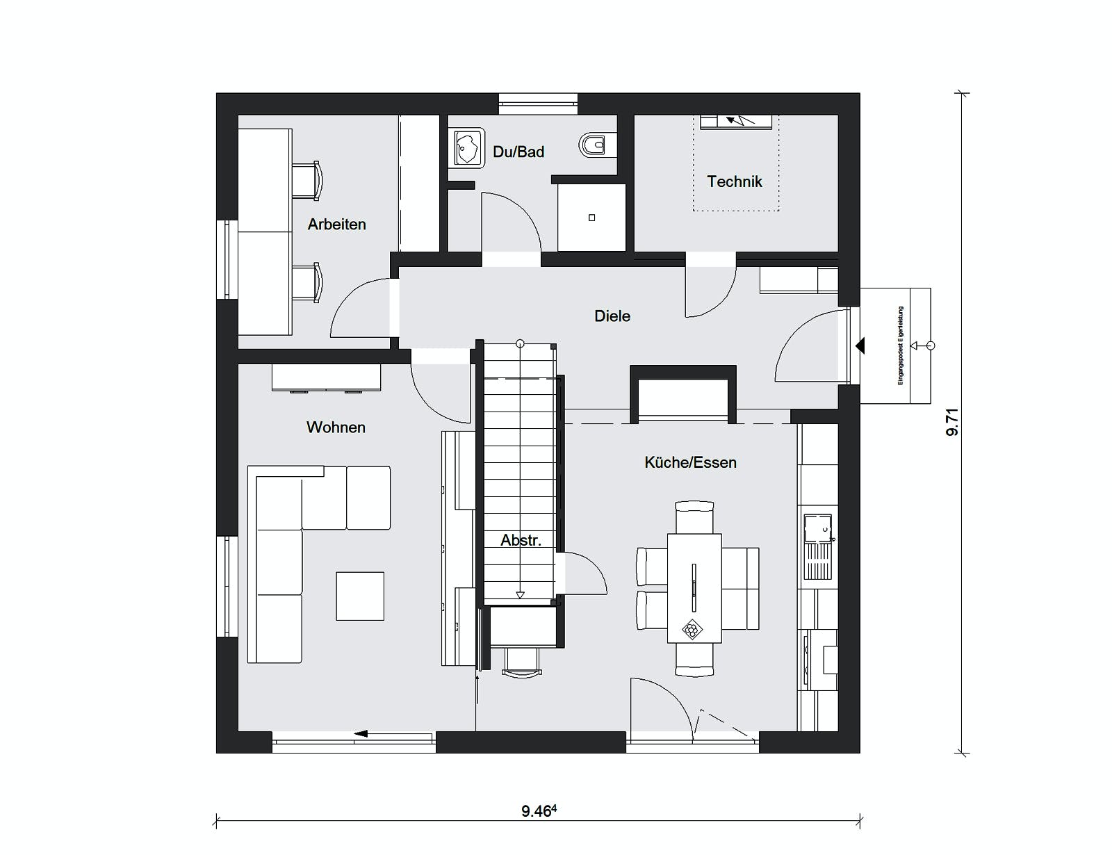 Fertighaus E15-150.5 - Im Bergischen Stil von SchwörerHaus Schlüsselfertig ab 381850€, Satteldach-Klassiker Grundriss 1