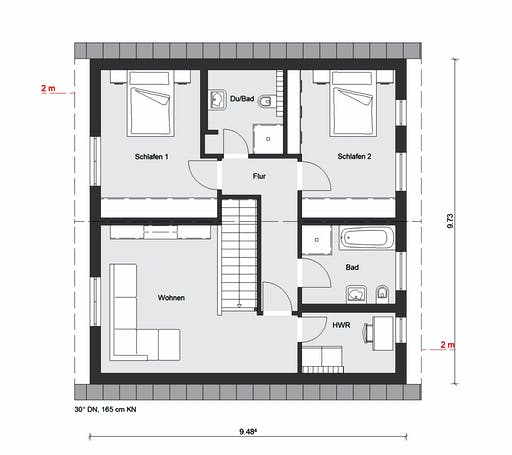 Fertighaus E15-150.5 - Im Bergischen Stil von SchwörerHaus Schlüsselfertig ab 358470€, Satteldach-Klassiker Grundriss 2