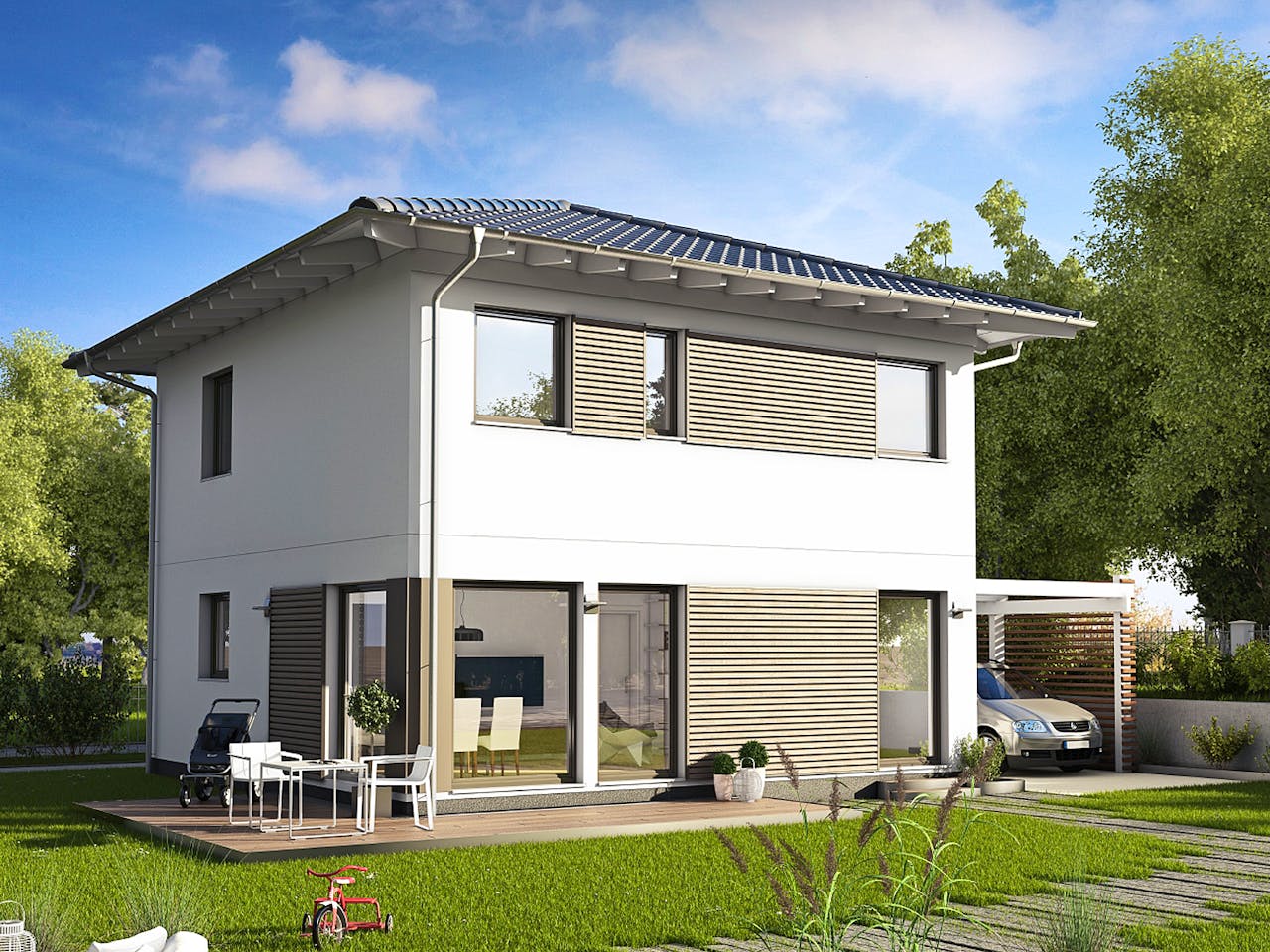 Fertighaus E 20-108.4 - Stadtvilla von SchwörerHaus Schlüsselfertig ab 307761€, Stadtvilla Außenansicht 1