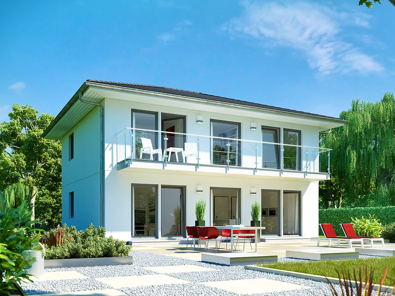 Fertighaus E 20-148.4 - Stadtvilla mit großem Balkon von SchwörerHaus Schlüsselfertig ab 396437€, Stadtvilla Außenansicht 1