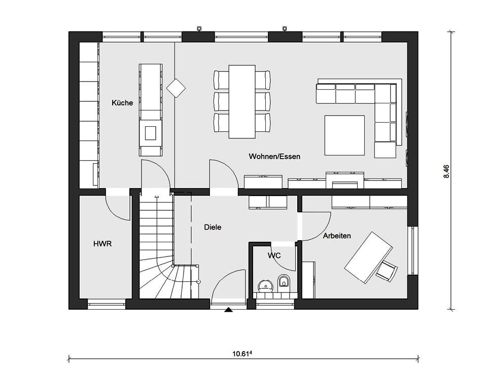 Fertighaus E 20-148.4 - Stadtvilla mit großem Balkon von SchwörerHaus Schlüsselfertig ab 387800€, Stadtvilla Grundriss 1