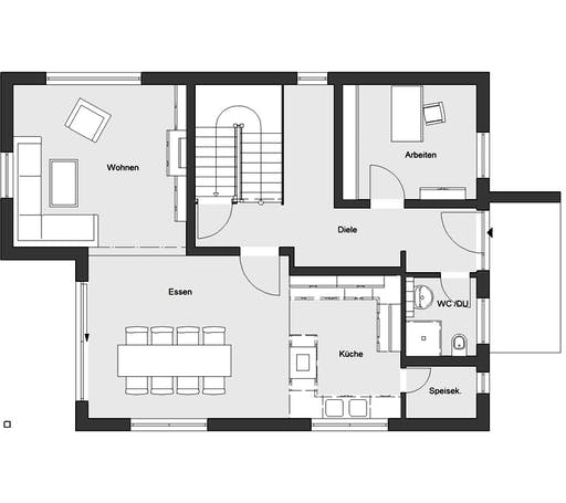 Fertighaus E 20-172.2 - Energieplus-Fertighaus von SchwörerHaus Schlüsselfertig ab 499653€, Satteldach-Klassiker Grundriss 1