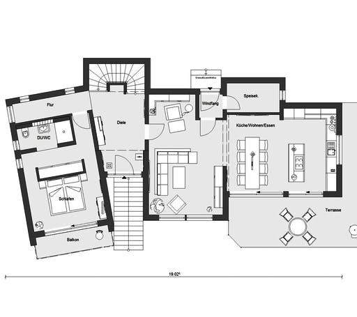 Fertighaus E 20-172.4 - Fertighaus mediterran von SchwörerHaus Schlüsselfertig ab 676715€, Satteldach-Klassiker Grundriss 1