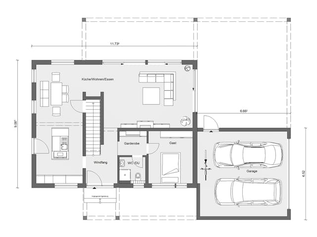 Fertighaus E 20-176.2 - Markantes Fertighaus als Kubus von SchwörerHaus Schlüsselfertig ab 541221€, Cubushaus Grundriss 1