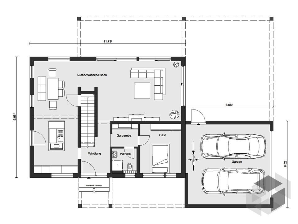 E 20-176.2 - Markantes Fertighaus als Kubus von SchwörerHaus Grundriss