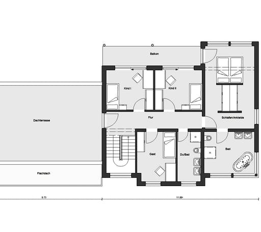 Fertighaus E 20-198.1 - Einfamilienhaus mit Z-Dach von SchwörerHaus Schlüsselfertig ab 678216€, Stadtvilla Grundriss 2