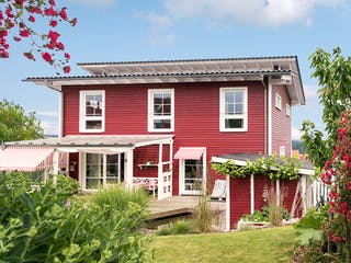 Fertighaus E 20-168.1 - Fertighaus im skandinavischen Landhausstil & Hampton-Flair Außenansicht 4
