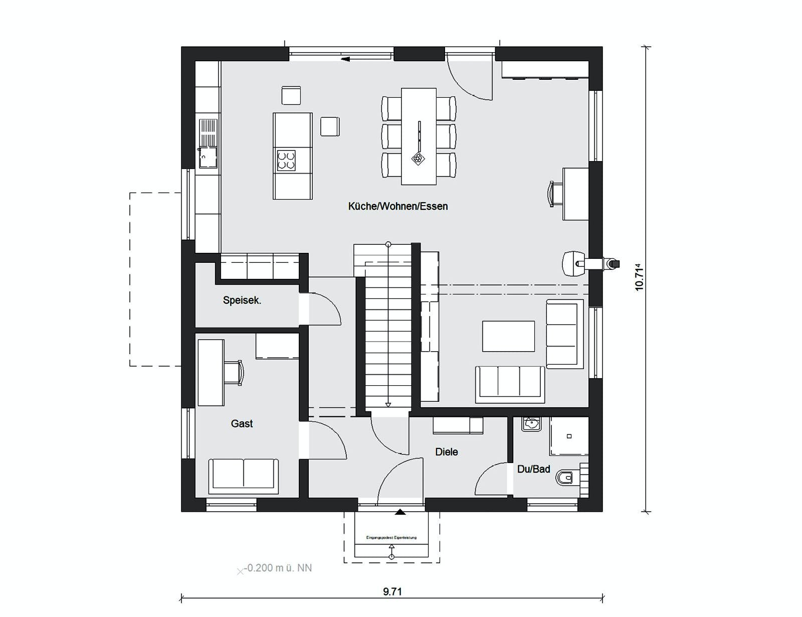 Fertighaus E 20-173.3 - Stadtvilla in Hanglage von SchwörerHaus Schlüsselfertig ab 466600€, Stadtvilla Grundriss 1