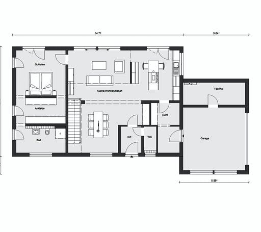 Fertighaus E 20-220.1 - Moderne Villa mit Flachdach von SchwörerHaus Schlüsselfertig ab 578655€, Cubushaus Grundriss 1