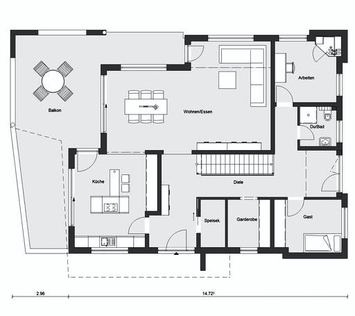 Fertighaus E 20-222.1 - Villa in Hanglage von SchwörerHaus Schlüsselfertig ab 921113€, Cubushaus Grundriss 1