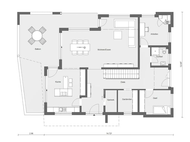 Fertighaus E 20-222.1 - Villa in Hanglage von SchwörerHaus - Österreich Schlüsselfertig ab 925430€, Cubushaus Grundriss 1