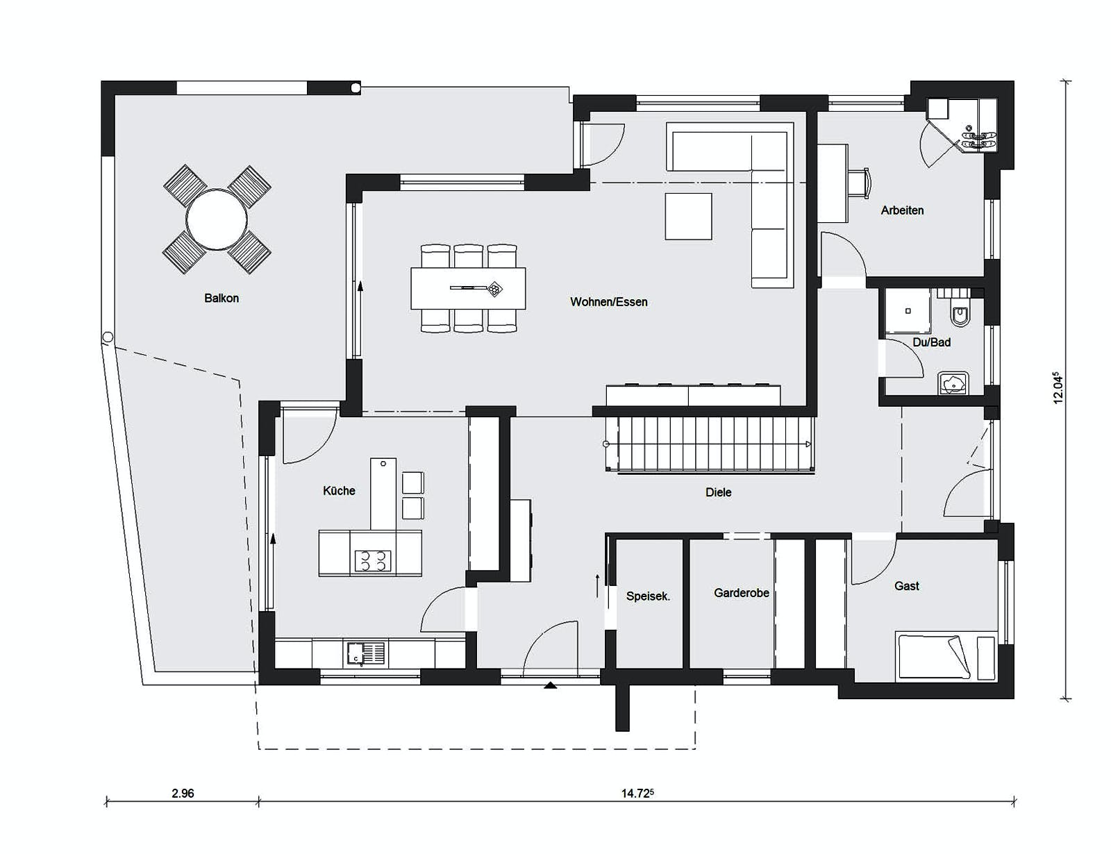 Fertighaus E 20-222.1 - Villa in Hanglage von SchwörerHaus Schlüsselfertig ab 1004600€, Cubushaus Grundriss 1