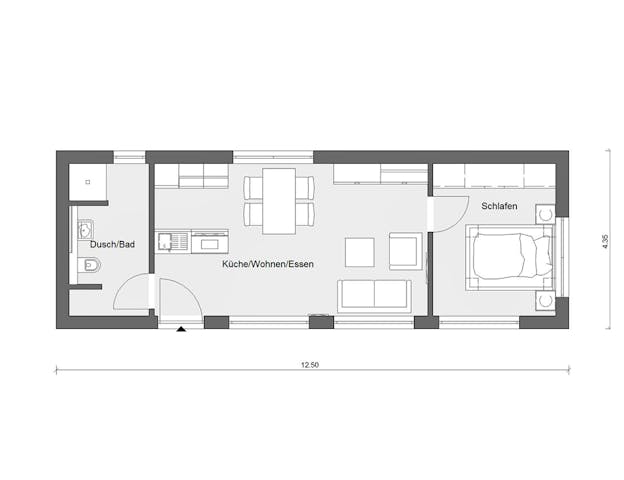 Wohnmodul im Stil eines Containerhaus-Grundrisses von SchwörerHaus