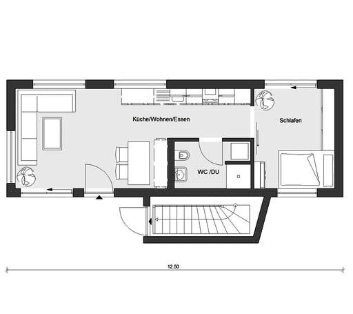 Fertighaus F 10-043.7 - FlyingSpaces Bungalow von SchwörerHaus Schlüsselfertig ab 283206€, Bungalow Grundriss 1