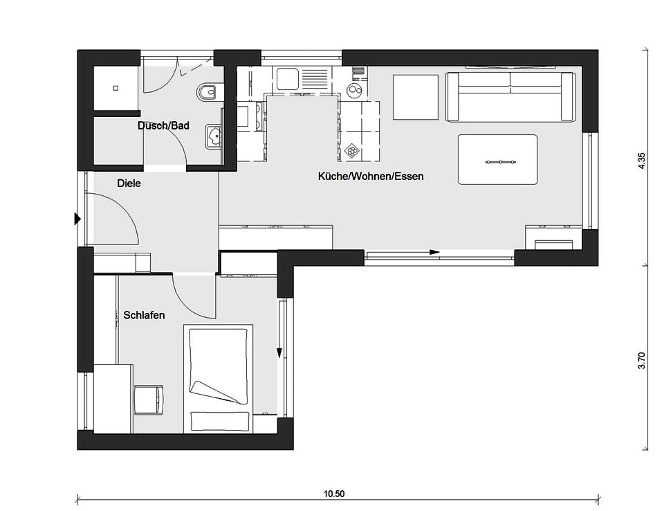 Fertighaus F 10-049.9 - FlyingSpace als Winkelbungalow von SchwörerHaus Schlüsselfertig ab 231600€, Bungalow Grundriss 1