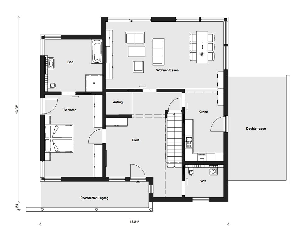 Fertighaus M 20-272.1 - Fertighaus rollstuhlgerecht von SchwörerHaus Schlüsselfertig ab 775400€, Pultdachhaus Grundriss 1