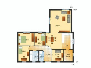 Fertighaus Seeland - Winkelbungalow von Danhaus Deutschland, Bungalow Grundriss 1