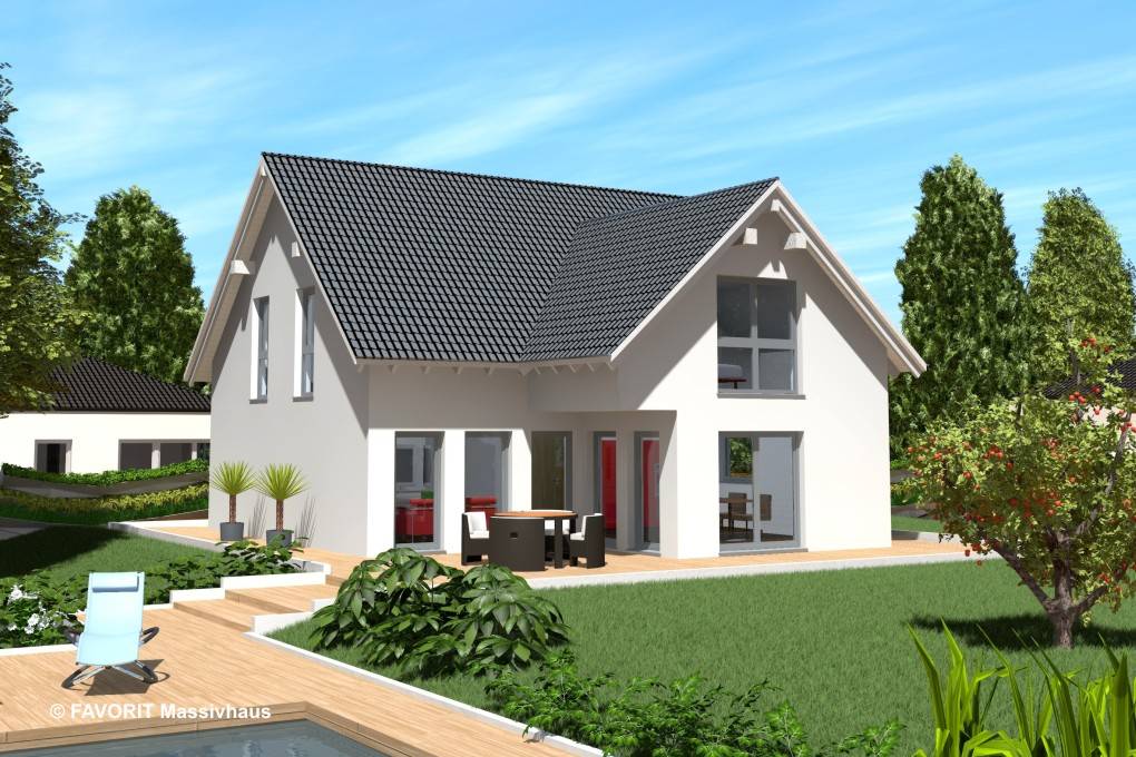 Massivhaus Select 168 von Favorit Massivhaus Schlüsselfertig ab 359840€, Satteldach-Klassiker Außenansicht 1