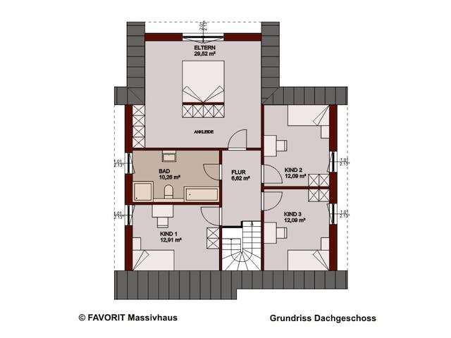 Massivhaus Select 168 von Favorit Massivhaus Schlüsselfertig ab 374240€, Satteldach-Klassiker Grundriss 2