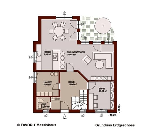 Massivhaus Select 168 von Favorit Massivhaus Schlüsselfertig ab 350600€, Satteldach-Klassiker Grundriss 1