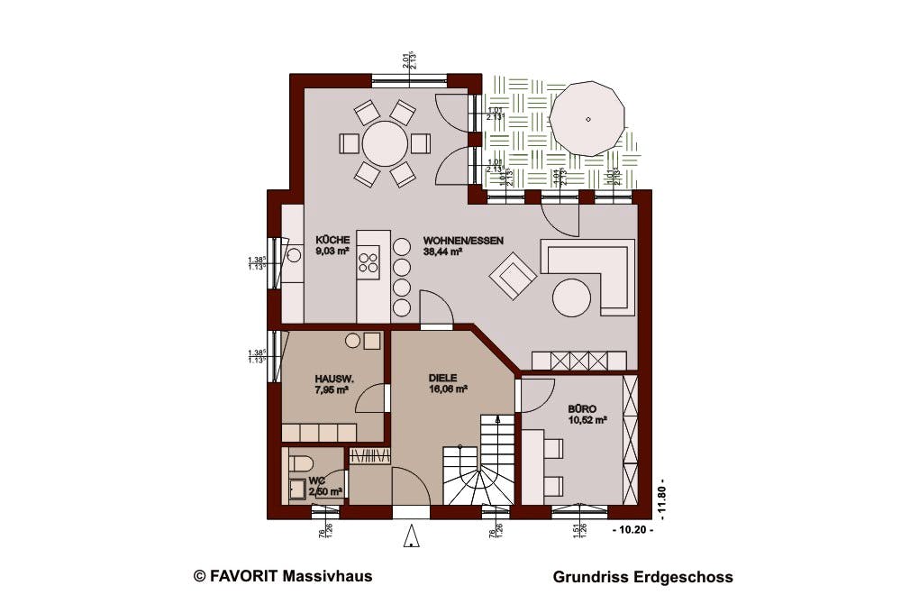 Massivhaus Select 168 von Favorit Massivhaus Schlüsselfertig ab 359840€, Satteldach-Klassiker Grundriss 1