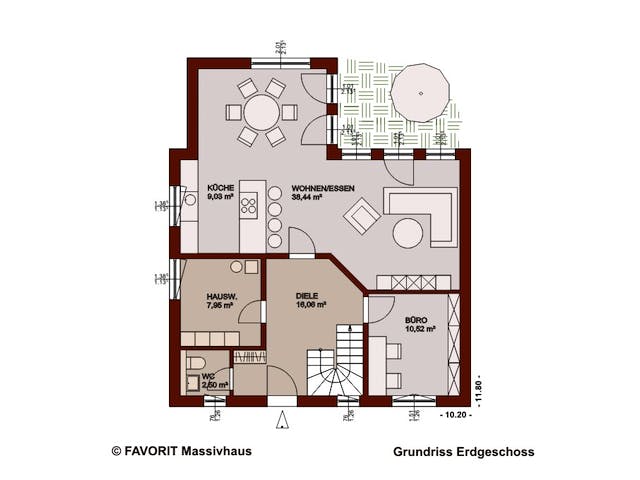 Massivhaus Select 168 von Favorit Massivhaus Schlüsselfertig ab 374240€, Satteldach-Klassiker Grundriss 1