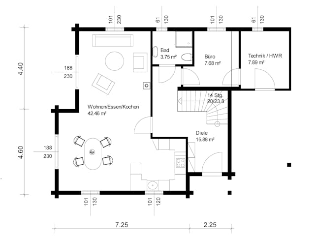 Blockhaus Siglingen von Rems-Murr-Holzhaus Ausbauhaus ab 274728€, Satteldach-Klassiker Grundriss 1 Blockhaus Siglingen von Rems-Murr-Holzhaus Ausbauhaus ab 274728€, Satteldach-Klassiker Grundriss 1