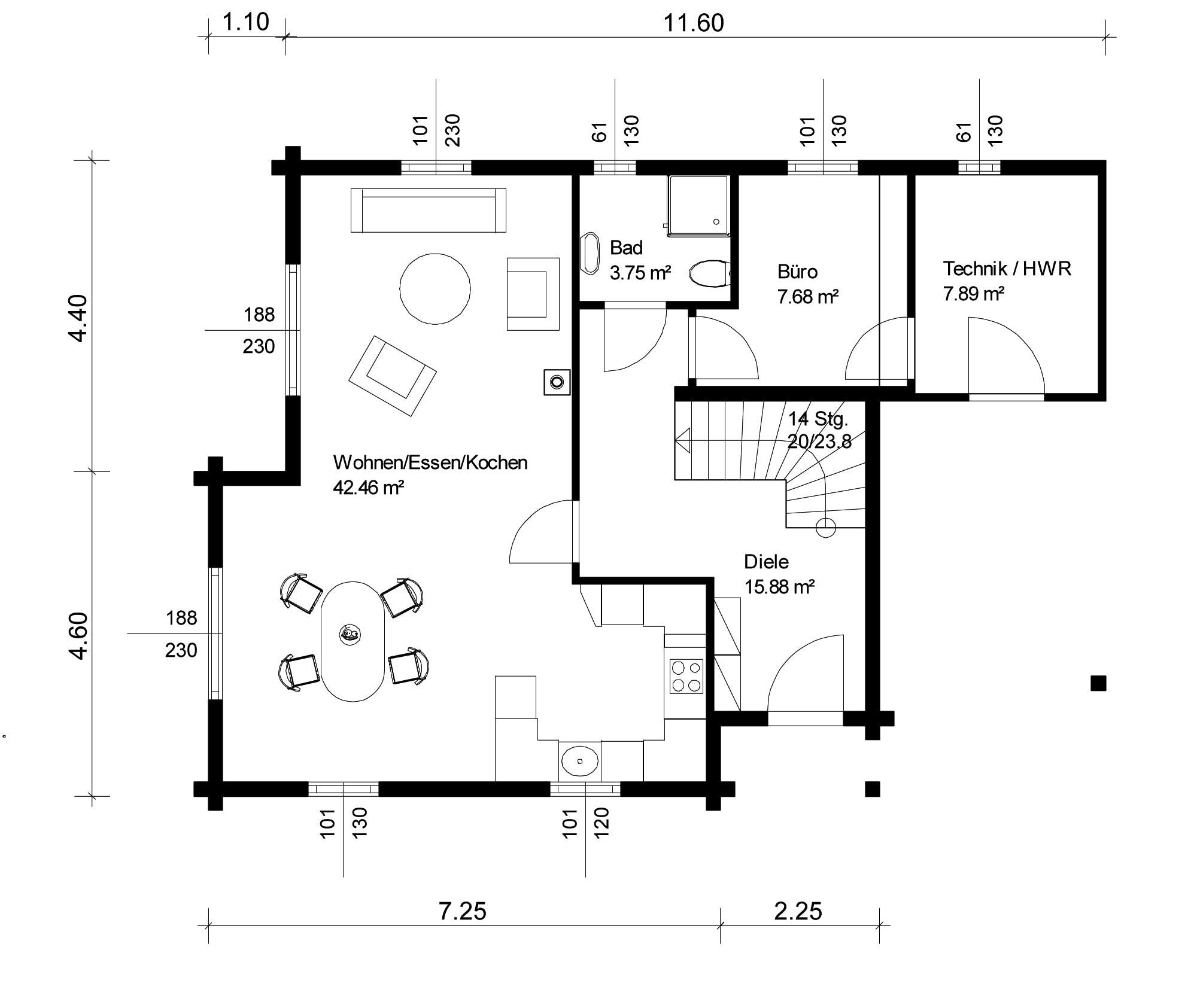 Blockhaus Siglingen von Rems-Murr-Holzhaus Schlüsselfertig ab 464000€, Satteldach-Klassiker Grundriss 1