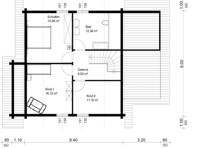 Blockhaus Siglingen von Rems-Murr-Holzhaus Schlüsselfertig ab 464000€, Satteldach-Klassiker Grundriss 2
