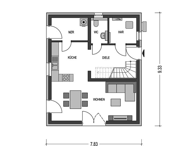 Massivhaus Alto 300 von Hausbau Düren Schlüsselfertig ab 199603€, Satteldach-Klassiker Grundriss 1