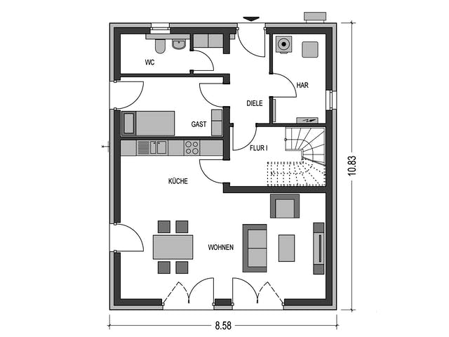 Massivhaus Alto 520 von Hausbau Düren Schlüsselfertig ab 229916€, Satteldach-Klassiker Grundriss 1