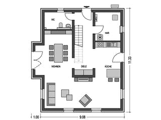 Massivhaus Alto 631 von Hausbau Düren Schlüsselfertig ab 263070€, Satteldach-Klassiker Grundriss 1