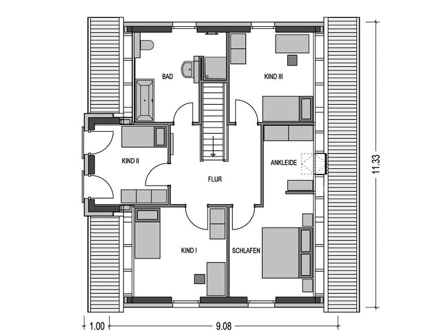 Massivhaus Alto 631 von Hausbau Düren Schlüsselfertig ab 263070€, Satteldach-Klassiker Grundriss 2