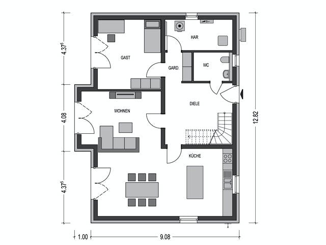 Massivhaus Alto 650 von Hausbau Düren Schlüsselfertig ab 271180€, Satteldach-Klassiker Grundriss 1