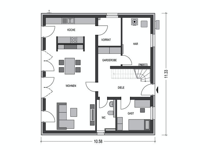 Massivhaus Alto F11 von Hausbau Düren Schlüsselfertig ab 270413€, Satteldach-Klassiker Grundriss 1