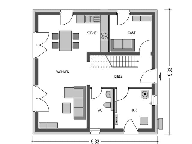 Massivhaus Arcus 130 von Hausbau Düren Schlüsselfertig ab 249384€, Stadtvilla Grundriss 1