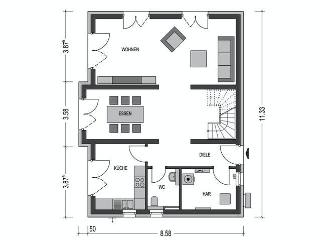 Massivhaus Calvus 530 von Hausbau Düren Schlüsselfertig ab 270763€, Satteldach-Klassiker Grundriss 1