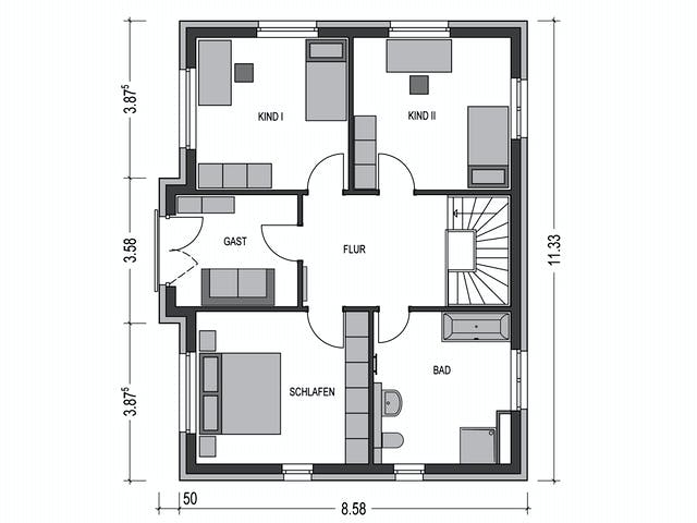 Massivhaus Calvus 530 von Hausbau Düren Schlüsselfertig ab 270763€, Satteldach-Klassiker Grundriss 2