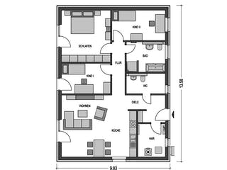 Massivhaus Cumulus 760 von Hausbau Düren Schlüsselfertig ab 196022€, Bungalow Grundriss 1