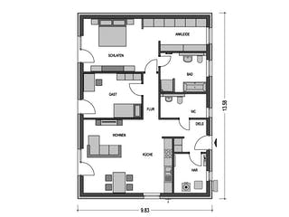 Massivhaus Cumulus 760 von Hausbau Düren Schlüsselfertig ab 196022€, Bungalow Grundriss 2
