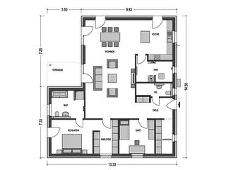 Massivhaus Cumulus 770 von Hausbau Düren Schlüsselfertig ab 232652€, Bungalow Grundriss 1