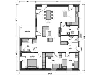 Massivhaus Cumulus 770 von Hausbau Düren Schlüsselfertig ab 232652€, Bungalow Grundriss 2