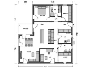 Massivhaus Cumulus 770 von Hausbau Düren Schlüsselfertig ab 232652€, Bungalow Grundriss 3