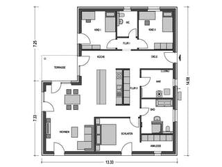 Massivhaus Cumulus 770 von Hausbau Düren Schlüsselfertig ab 232652€, Bungalow Grundriss 4