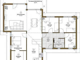 Fertighaus Musholm 141+22 von EBK Haus, Bungalow Grundriss 1
