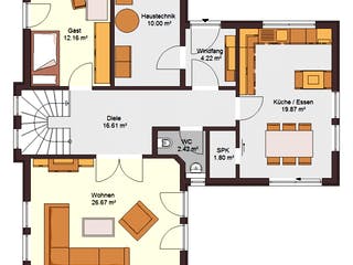 Fertighaus Family 177 von Zimmermann Haus Schlüsselfertig ab 326560€, Satteldach-Klassiker Grundriss 1